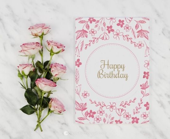 happy birthday pink flower with card