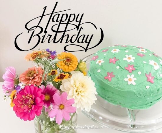 happy birthday flower with cake