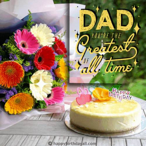 happy-birthday dad gif cake and flower