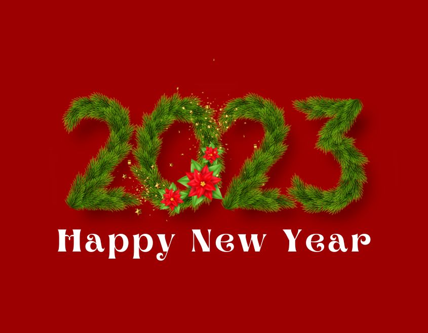 red background and green grass color happy new year 2023 images download free