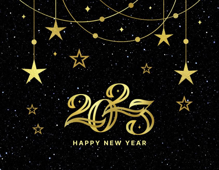 classic black background and golden star happy new year 2025 images download free